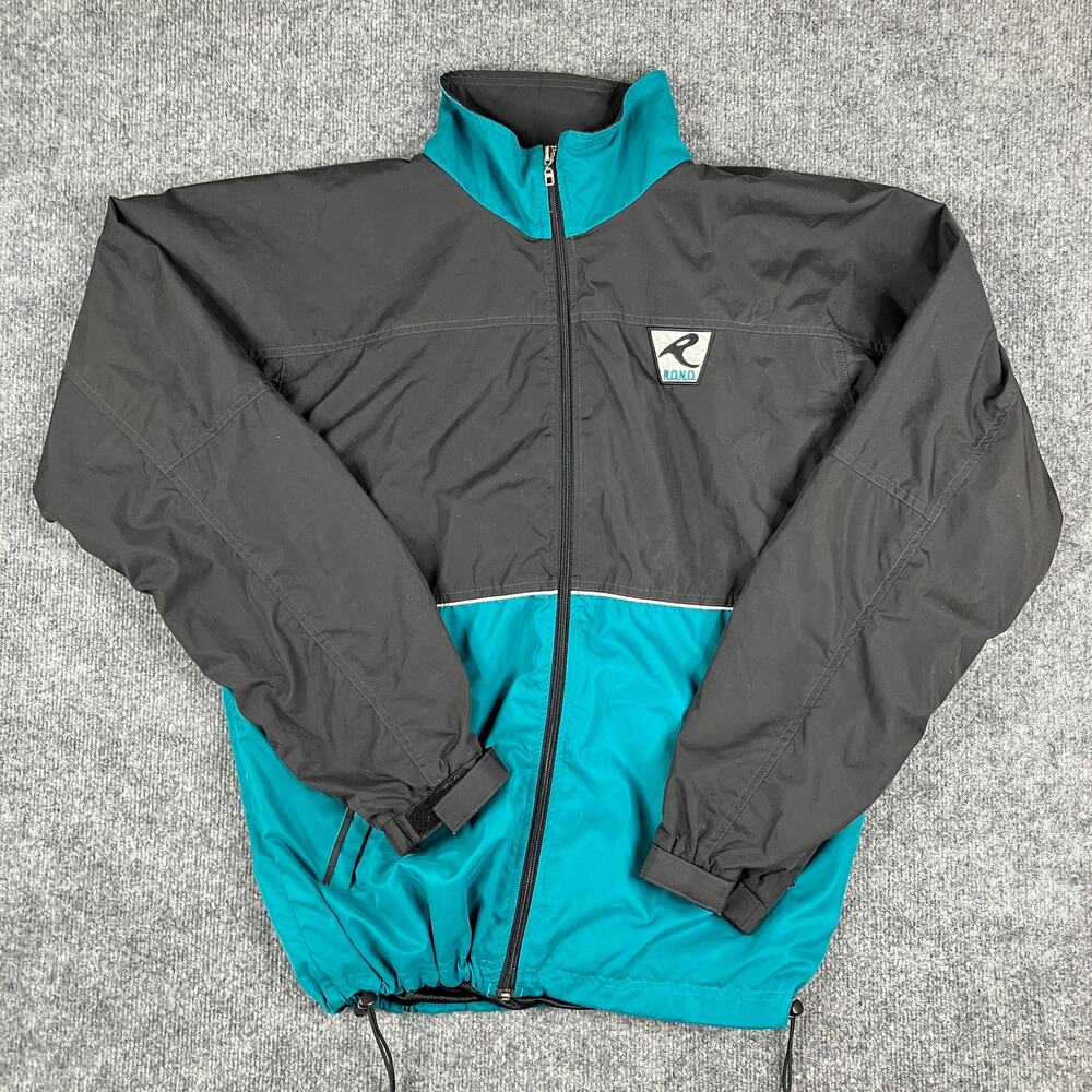RONO Innovations Jacket Mens L Teal Black Colorblock Windbreaker Retro 90s